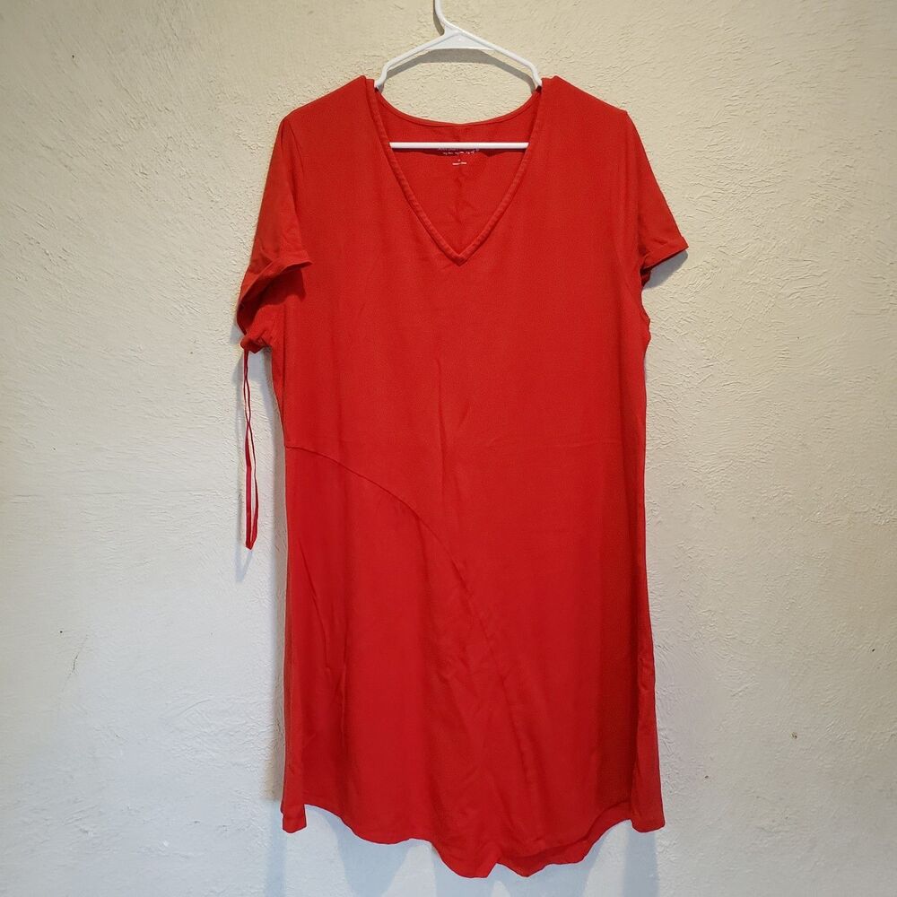 Soft Surroundings Shirt Womens 1X Red Short Sleeve Tunic Dress Asymmetrical Hem
